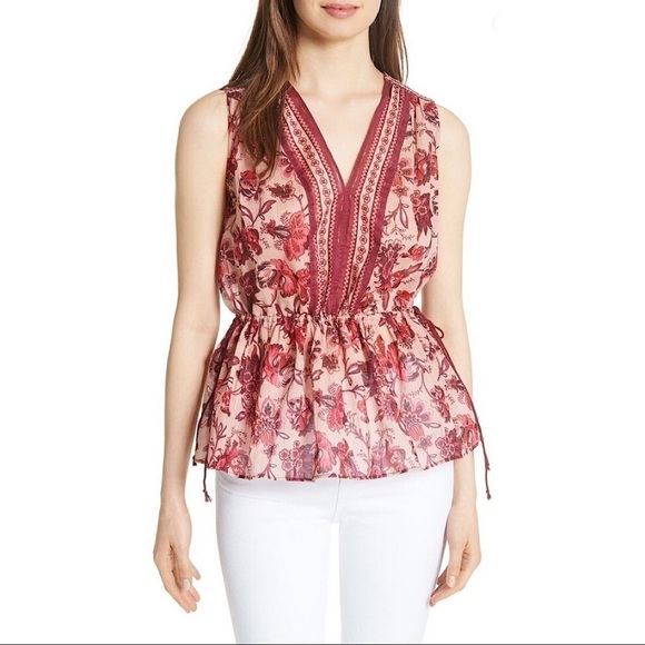 NWT Kate Spade Broome Street Pink Conch V-Neck Paisley Blossom Tank Top Size XS - Picture 1 of 13